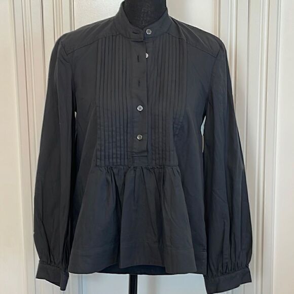 Josie black cotton flat pleat button front top size XXS - Picture 1 of 6